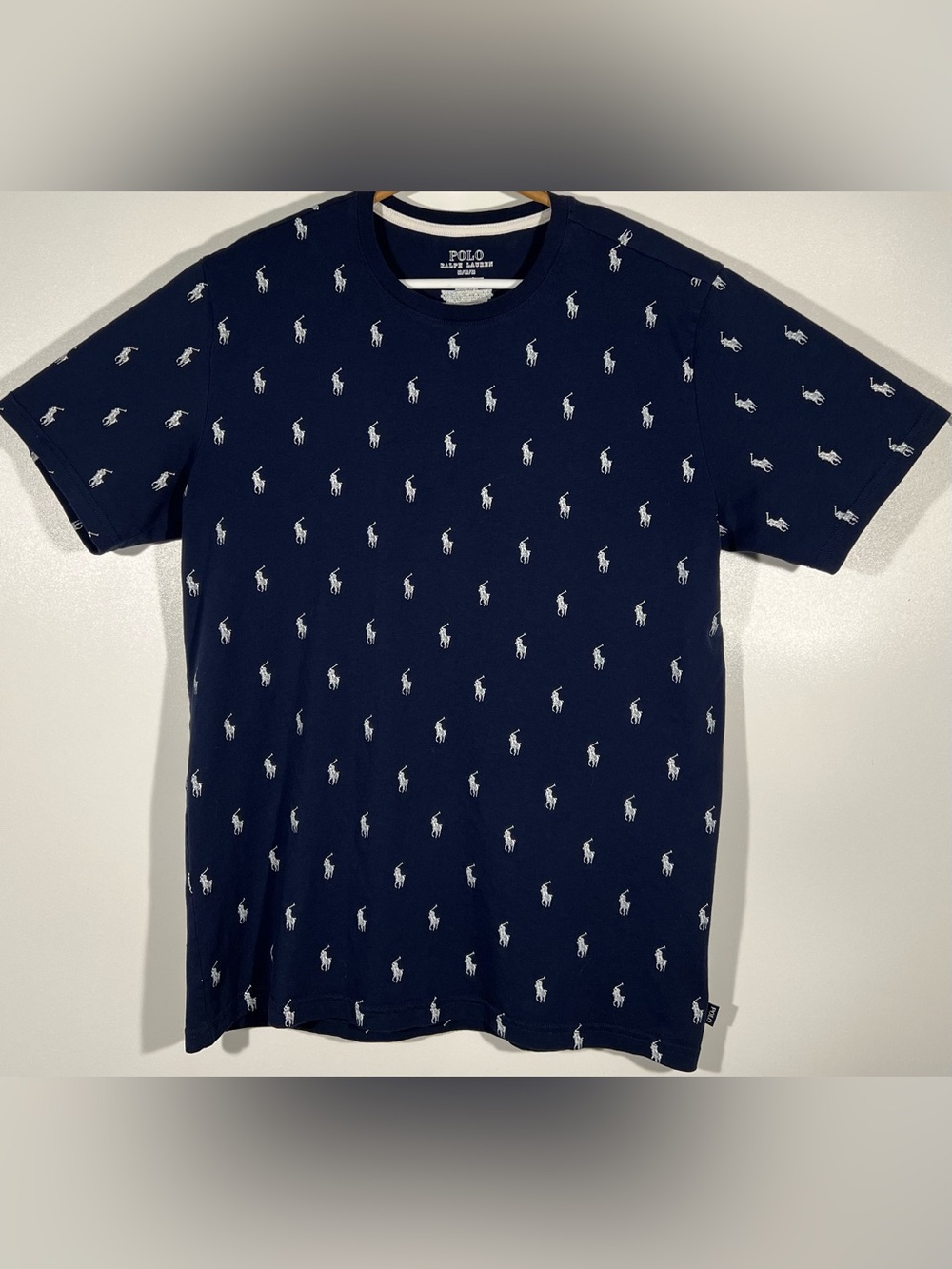 Polo Ralph Lauren Men Classic Fit Crewneck Navy All Over Print Pony Logo Sz M